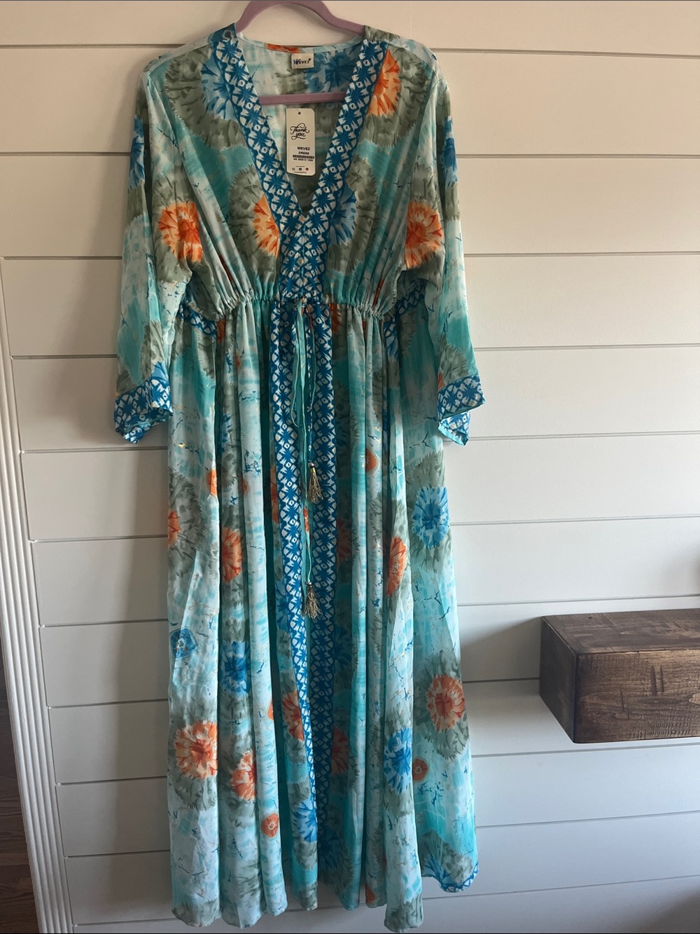 Silk Light Aqua Floral Boho Maxi Dress NWT Size OSFM